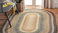 SAFAVIEH Braided Collection Area Rug - 5' x 8' Oval, Multi, Handmade Country Cottage Reversible, Ideal for High Traffic Areas in Living Room, Bedroom (BRD308A)