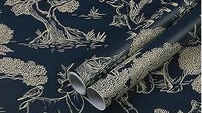 Peel and Stick Wallpaper Vintage Wallpaper Dark Blue Wallpaper 16.1"×78.7" Contact Paper Removable Self-Adhesive Wallpaper Navy and Khaki Wallpaper for Bedroom Walls Covering Decorative