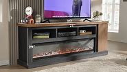 75" Heavy Fireplace TV Stand with 60" Glass Electric Fireplace, Color Contrast Rustic Media Entertainment Center with Storage for TVs Up to 85" for Living Room, Black & Brown