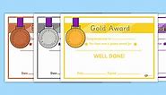 General Medals Award Certificates (Gold Silver and Bronze)