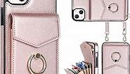 YYTVN for iPhone 14 Plus Case 6.7 inch, Minimalist Wallet Case with Ring Kickstand and Shoulder Strap, Shockproof Stylish Protective Cover for iPhone 14 Plus -Rose Gold