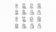 Animated age groups linear icons. Different gender groups. Lifetime characters. Seamless loop HD video with alpha channel on transparent background. Outline motion graphic animation