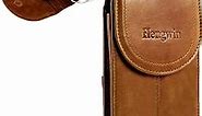 Hengwin Small Leather Phone Belt Pouch for iPhone 11 XR Holster Case with Belt Clip Belt Loop Magnetic Closure Cell Phone Belt Holder for Men, Compatible with iPhone 11 XR with Slim Case on (Brown)