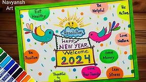 Happy New Year Resolution poster drawing /Happy New Year 2024 creative drawing easy and step by step