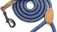 Mile High Life | Mountain Climbing Dog Rope Leash with Heavy Duty Metal Sturdy Clasp | Genuine Leather Tailored Connection with Strong Stitches (Blue, 72 Inch (Pack of 1))