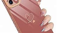 MOWIME Compatible with iPhone 11 Case Plating, Cute Love Heart iPhone 11 Case for Girls Women, Camera Protector TPU PC Full Body Protective Black Cover -Pink