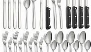 Bestdin 24 Pieces Silverware Set, Flatware Sets with Steak Knives Service for 4, Premium Stainless Steel Mirror Polished Cutlery Utensil Set, Durable Home Kitchen Eating Tableware Set, Dishwasher Safe