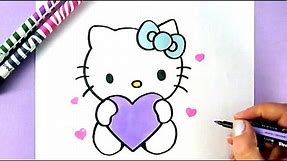 HOW TO DRAW HELLO KITTY WITH LOVE HEARTS | EASY DRAWING TUTORIAL
