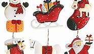 Metal Christmas Ornaments Set – 6 Pack Xmas Hanging Ornaments Santa Snowman Christmas Stocking Sleigh Ornaments for Christmas Tree Holiday Decorations Gift Souvenir