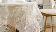Gold Lace Tablecloth Rectangular Vintage Floral Design Semi-Sheer Table Cloth Handmade Antique Series Embroidery Table Cover for Wedding Banquet Holiday 34x34 Inch