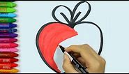 Cómo dibujar manzana | Dibujos para colorear manzana | Pintura de manzana | Aprender a colorear