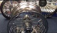 Harley-Davidson king fat mammoth spoke wheels from CustomCruisers.Com. Black and chrome or chrome