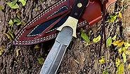 Damascus Steel fixed Blade Hunting Knife with Sheath for Men - Camping/Survival/Tactical/Handmade 9.5 Inches. SM29