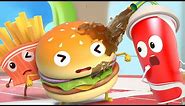 Hamburger and Burping Cola | Yummy Foods Animation | Kids Cartoon | Nursery Rhymes | BabyBus