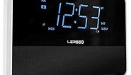 LERSGO Alarm Clock Radio Bluetooth V5.0 Speaker with HD Sound and Bass,Blue Display with Dimmer,Alarm,Snooze,Sleep Timer,Adjustable Volume, Clock for Bedroom with USB Charging Port