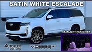 COMPLETELY CUSTOM SATIN WHITE ESCALADE WITH STARLIGHT HEADLINER AND 24" VOSSEN WHEELS!!! FOR SALE!!!