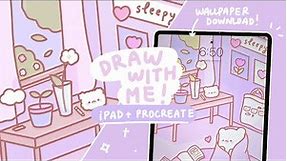 [ draw w/ me asmr 🎨 ] cute & aesthetic ipad drawing on procreate + free wallpaper download! 🌷☁️