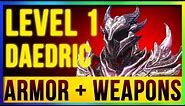 Skyrim Remastered Best DAEDRIC Weapons & Armor ALL Enchanted At LEVEL ONE! (Special Edition Build)