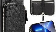 ZVE iPhone 13 ProMax Wallet Case with Card Holder, Zipper RFID Blocking Phone Case with Wrist Strap, Leather Handbag Case for Women Case for iPhone 13 Pro Max 6.7"(2021)- Black