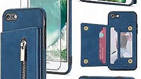 Asuwish Phone Case for iPhone 6plus 6splus 6/6s Plus Wallet Cover with Glass Screen Protector and Card Holder Stand Cell Accessories iPhone6 6+ iPhone6s 6s+ i 6P 6a S Six iPhone6splus Women Men Blue
