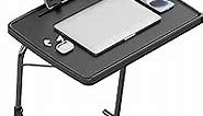 X TV Tray Table, Allpop Large TV Dinner Tray for Eating, Adjustable Folding Laptop Table with Book Stand, Cup Holder & Tablet Slot on Couch & Bed, Black