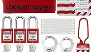 Lockout Tagout Kit Electrical Loto - Group Lockout Hasps, Lockout Tags, Safety Padlocks with Number, Nylon Ties with Pocket Bag(Red Kit)