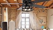 Rustic Farmhouse Ceiling Fan with Lights, 52 Inch Industrial Cage Ceiling Fan Light, Indoor Outdoor Ceiling Fan with Remote, Reversible DC Motor for Farmhouse Patios Bedroom Garage (52 Inch, Walnut)