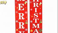 Merry Christmas Banners,BTZO Christmas Porch Sign Banner,Hanging Christmas Decorations Xmas Banner Couplets for Christmas Party Outdoor Porch Front Door Wall Decorations