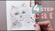 4 Step Watercolor Cat | Beginner Painting How To