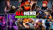 ALL DOTA 2 HERO ANNOUNCEMENTS BY VALVE (2014-2023)