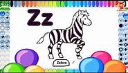 Zebra Coloring Pages for Kids | Letter Z Printable coloring Pages for Preschoolers | Alphabet letter