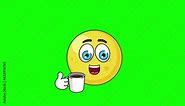 Yellow emoticon with drinking coffee style, emoji emoticon animation