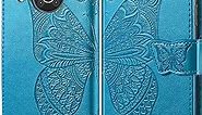 Asdsinfor Nokia X100 Case Premium PU Leather Emboss Nokia X100 Wallet Case with Card Holder Kickstand Magnetic Shockproof Flip Folio Protection Cover for Nokia X100 Butterfly Blue SD