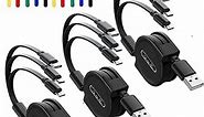 Multi Charging Cable 4ft 3A 3Pack Retractable Charging Cord 3 in 1 USB Fast Charger Cord with IP/Type-C/Micro-USB Compatible with Cell Phones iPhone,iPad, Samsung, Galaxy, LG/PS/Huawei/Tablets/ & More