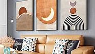 ARTKN Minimalist Orange Abstract Geometric Wall Art for Living Room Bedroom,Large Framed Boho Wall Art Set of 3,Warm Tone with Mid Century Prints of Sun Moon Mountain(Orange, 24" X 32" X 3 pieces)