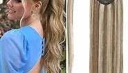 RECOOL Ponytail Extension Human Hair Light Brown with Bleach Blonde Wrap Around Clip in Ponytail Hair Extensions Hair Piece Real Remy Human Hair Ponytail Extension for Women Long Straight(18 inch)