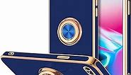 Hython Case for iPhone 8 Plus Case & iPhone 7 Plus Case Ring Holder Stand Magnetic Kickstand, Plating Rose Gold Edge Soft TPU Bumper Cover Shockproof Protective Phone Cases for Women Girls Boys, Blue