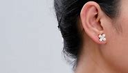 14k Rose Gold Diamond Flower Stud Earrings for Women
