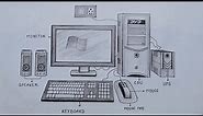 How to draw desktop computer step by step very easy method/Computer parts drawing