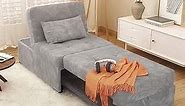 LEVNARY Convertible Chair Bed Sleeper, Velvet 4 in 1 Single Sofa Folding Chair Ottoman, Pull Out Small Couch Ottoman Bed for Home Living Room (Velvet Grey)