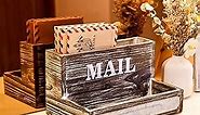 Farmhouse Wood Desktop Mail Organizer Desk Mail Organizer with 2-Slot Desktop Mail Sorter Mail Holder Desk File Organizer Bill Paper Folder Office Desk Accessories Rustic Office Supplies Home Decor