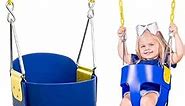 Original High Back Full Bucket Toddler Swing Seat with Plastic Coated Chains for Safety - Blue - Squirrel Products