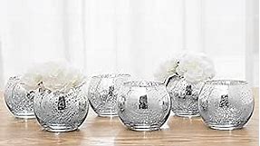Set of 6 Bling Vase Round Golden Vase Silver Vase Rose Gold Vase Table Vase Party Vase Wedding Vase Centerpiece (Silver, Medium)