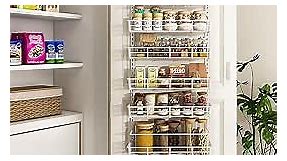 Over The Door Pantry Organizer, Wall Mount Spice Rack, Pantry Hanging Storage and Organization, 8 Adjustable Baskets Heavy-Duty Metal for Home & Kitchen, Back of Door Seasoning Rack - White
