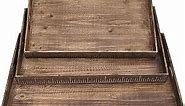 Benjara Set Rough Sawn Textured Rectangular Wooden Ruler Tray, Set of 3, Brown