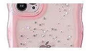 Qokey for iPhone 12 Pro Max Case 6.7" Curly Wave Design Edge Transparent Bling Glitter Star Shiny Case Cute Clear Transparent Full Protection Soft TPU Shockproof Phone Cover for Women Girls,Pink