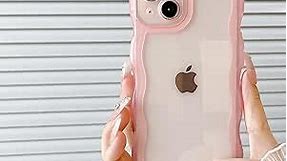 FABSPARK iPhone 14 Case,Transparent Clear Solid Color Curly Wave Frame Soft Silicone Shockproof Protective TPU Case for iPhone 14 Phone Case,Pink