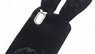 Furry Bunny Phone Case for XR, Black Fluffy Faux Rabbit Fur Animal Phone Case Fashion Protective Phone Shell Protective Plush Cover for XR for Girls