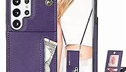 Ephoou Crossbody Women Wallet Case for Samsung Galaxy S23 Ultra (Not S23) with Card Holder, Removable Shoulder Lanyard Strap Purse Cover for Samsung Galaxy S23 Ultra Zipper Phone Case Purple