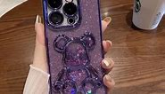 MANLENO Electroplated 3D Bear for iPhone 15 Pro Case for Women Glitter Floating Liquid Quicksand Case with Camera Protector Slim Shockproof Full Body Protective Case (Black)
